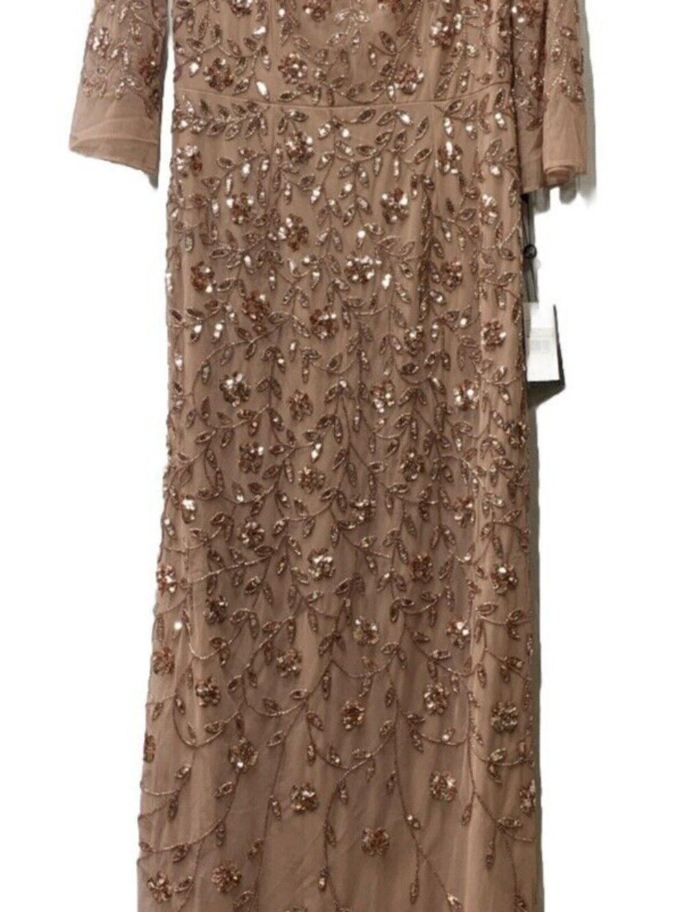 Adrianna Papell Women 3/4 Sleeve Beaded Illusion Column Dress Gown Size 6 Floral